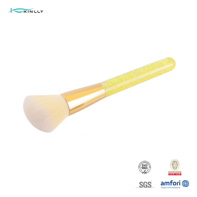 高密度緩い粉の構造のブラシの黄色いプラスチック ハンドルの総合的な毛の化粧品のブラシ